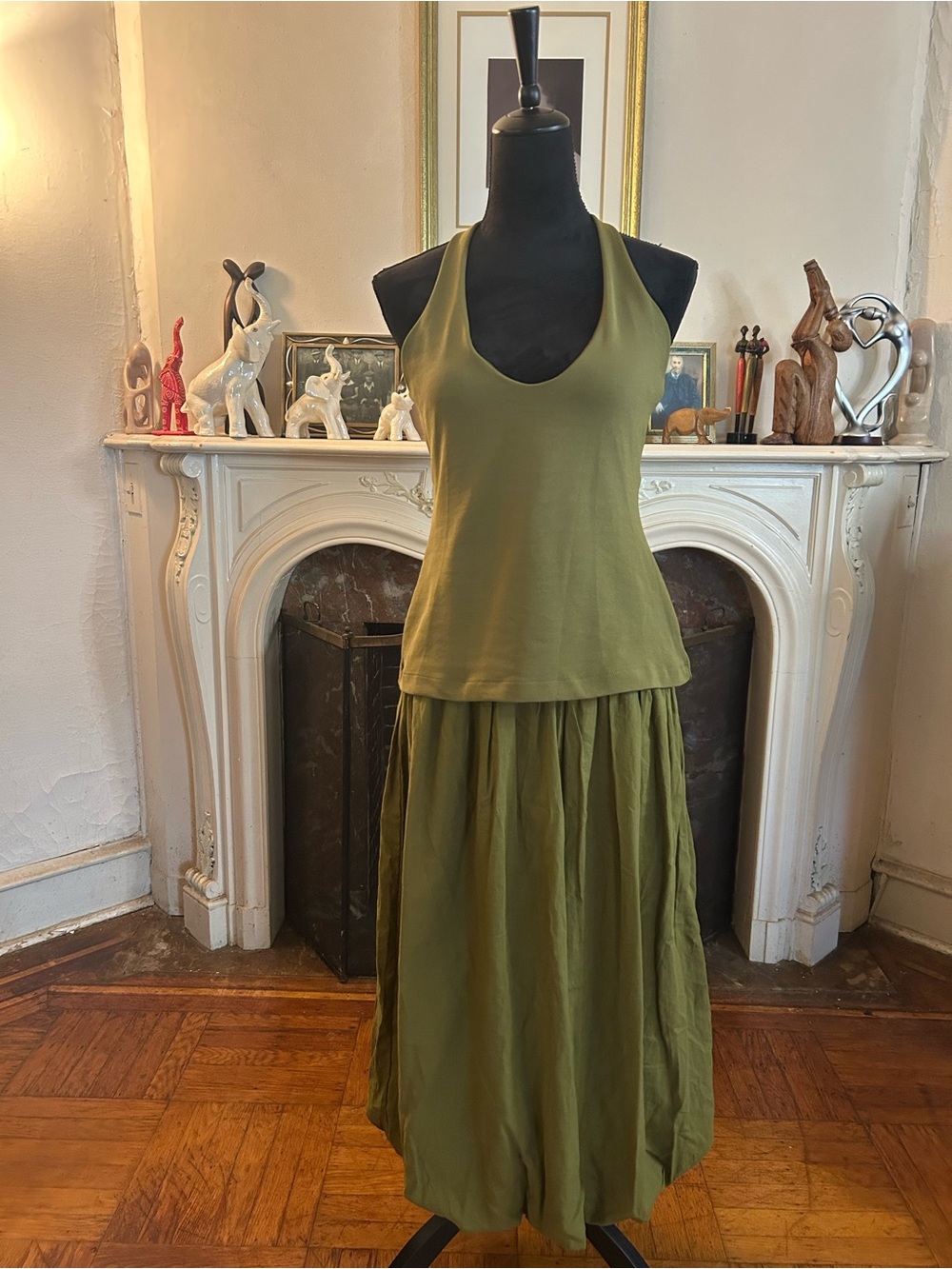 Zara Olive Green Halter Top with Full Maxi Skirt